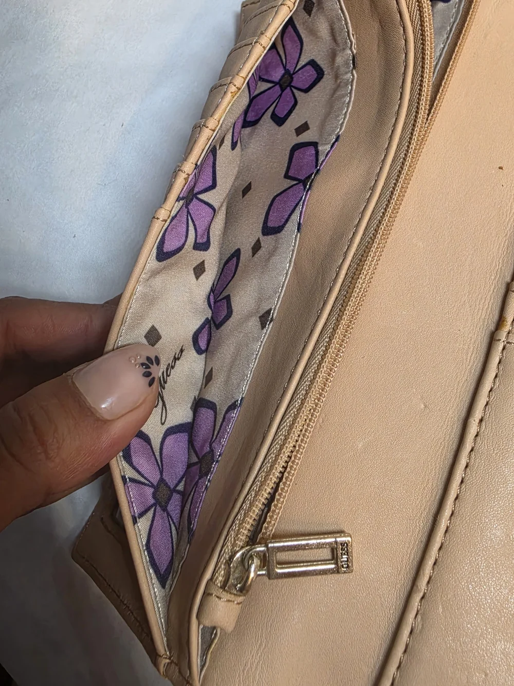 GUESS Orange Wallet with Beige Trim and Gold Accents